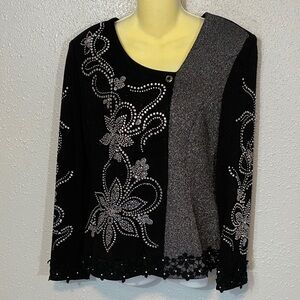 Donna Vinci Women’s Knit Long Sleeve Floral Embellished with Rhinestones